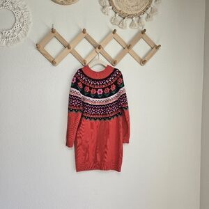Hanna Anderson Knit Floral Swing Sweater Dress In Red Girls 6-7 EUC